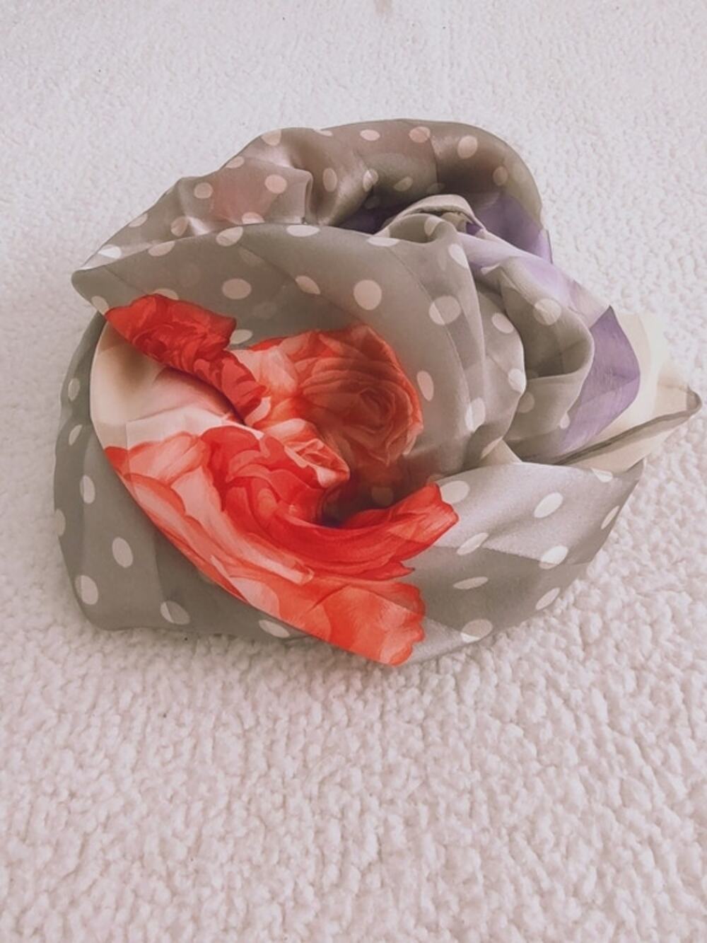 Dior polka dot silk floral scarf large size EUC